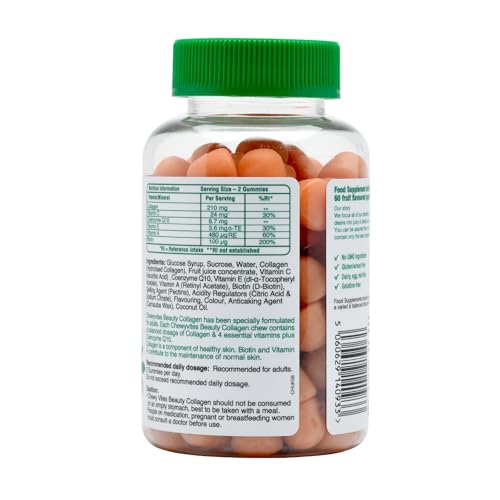 Chewy Vites Beauty Collagen 60 Gummy Vitamins |Hydrolised Collagen, CoQ10, Biotin + Vitamins | 1 Month Supply | Real Fruit Juice | Berry Flavour | 2-a-Day | CHEWY VITES uk supplements