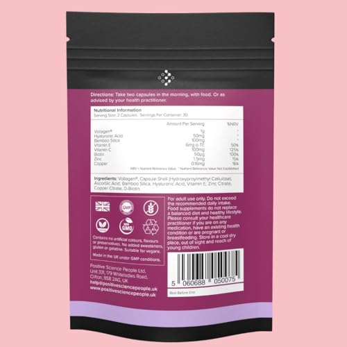 Unique Vegan Collagen Supplement with 18 Amino Acids, Hyaluronic Acid, Bamboo Silica, Biotin, Vitamins Positive Science People uk supplements