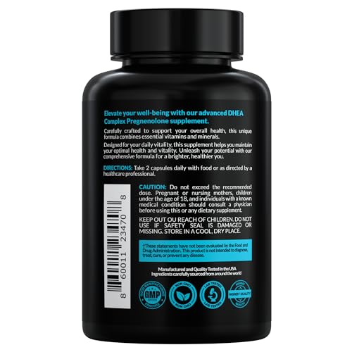 DHEA Micronized 200mg Complex with Pregnenolone 100mg Supplement for Men & Women with Ashwagandha, DIM, Magnesium, Boron, Calcium , Zinc, Vitamin D3, C and B6 Hormone Support - Made in USA 90 Capsules EVERYDAY NUTRITION uk supplements