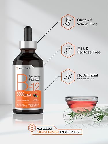 B-12 | 5000mcg | 4oz | Natural Berry Flavor Fast-Acting Sublingual Liquid Vitamin Horbäach uk supplements