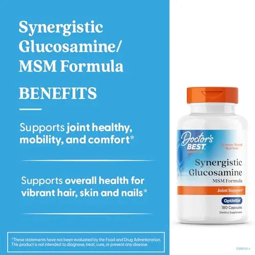 Doctors Best Synergistic Glucosamine MSM Formula, Joint Support, Non-GMO, Gluten Free, Soy Free 180 Capsules Doctor's BEST uk supplements