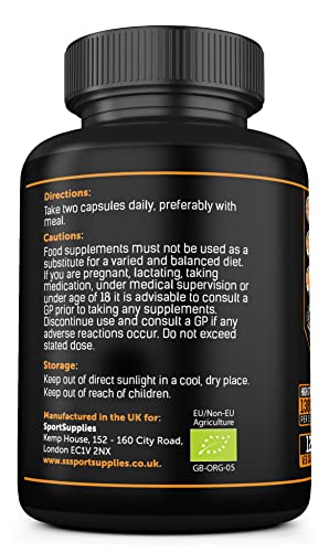 Organic Turmeric Capsules High Strength and Black Pepper with Active Curcumin SS Sport Supplies uk supplements