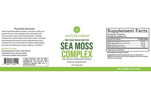 Antler Farms – 100% Pure Sea Moss Complex, 130 Capsules, Organic & Wildcrafted Irish Antler Farms uk supplements