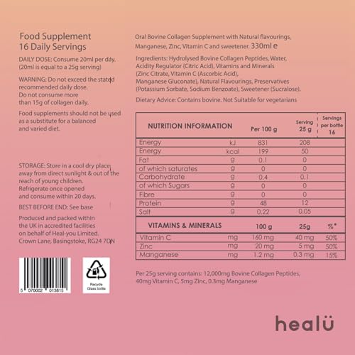 Collagen Supplements for Women, Highest-Dose 12000mg Liquid Collagen Peptides, Bovine Collagen Healu uk supplements