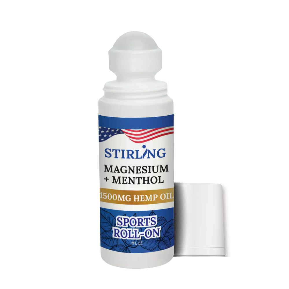 Stirling Menthol Roll On Lotion with Magnesium and 1500mg Pure Hemp - Non-GMO, THC-Free - Fast-Acting Relief for Sore Muscles and Joints, Reduces Swelling and Redness, Promotes Post-Workout Recovery STIRLING uk supplements