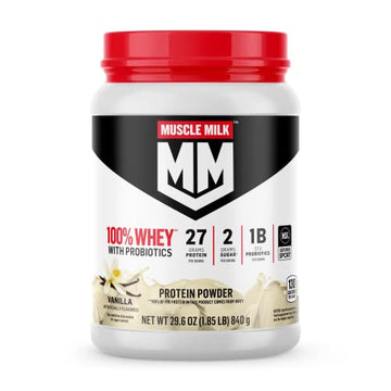 Muscle Milk 100% Whey With Probiotics Protein Powder, Vanilla, 1.85 Pound, 23 Servings Muscle Milk uk supplements