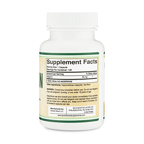 Apigenin Supplement - 50mg per Capsule, 120 Count (Powerful Bioflavonoid Found Double Wood Supplements uk supplements