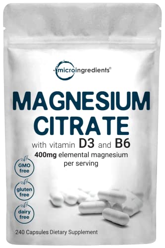 Magnesium Citrate 400mg with Vitamin D3 1000IU & B6, 240 Capsules Micro Ingredients uk supplements
