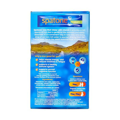 Spatone Natural Liquid Iron Supplement, Apple Flavour With Vitamin C (28 Sachets) Spatone uk supplements