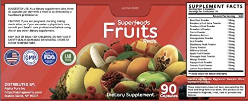 90 Capsules Each Bottle 540 Capsules superfoods Veggies Greens and Reds Fruits Triple Alpha Pure uk supplements
