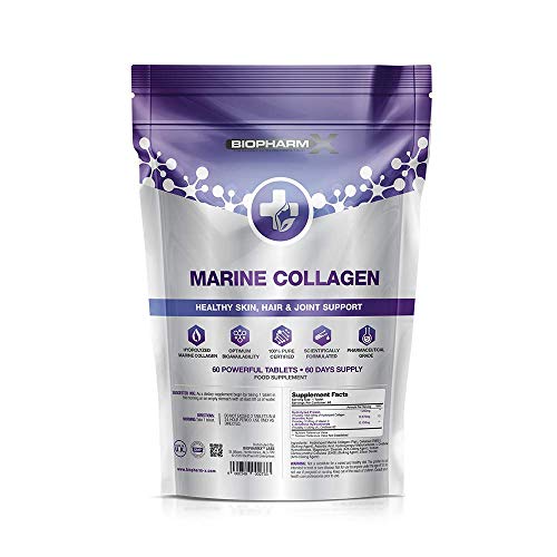 Marine Collagen 1000mg Tablets + Vitamin C (2 Month Supply / 60 High Strength Capsules) Biopharm-X uk supplements