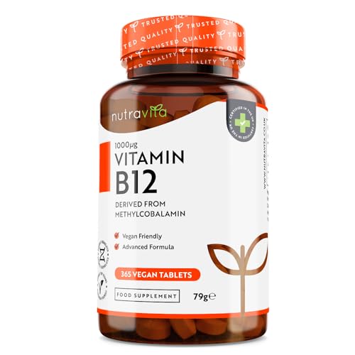 Vitamin B12 1000mcg - 365 High Strength Vegan Tablets (1 Year Supply) - Max Strength Nutravita uk supplements