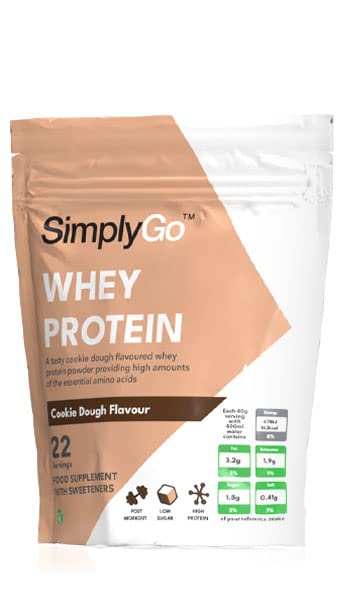SimplyGo Whey Protein Powder | 900g | Simply Add 30g to Water, Juice or Shakes (Cookie Dough) Simply Supplements uk supplements