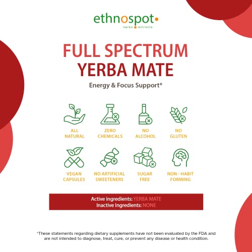 Full Spectrum Yerba Mate Capsules - Boosts Energy & Mental Focus - Supports Health Ethnospot uk supplements