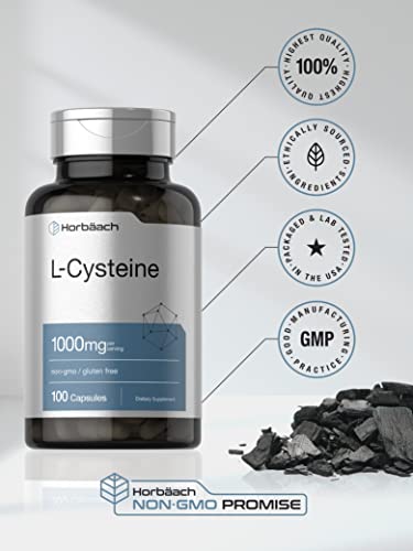 L-Cysteine 1000mg | 100 Powder Capsules | Non-GMO, Gluten Free Supplement Horbäach uk supplements
