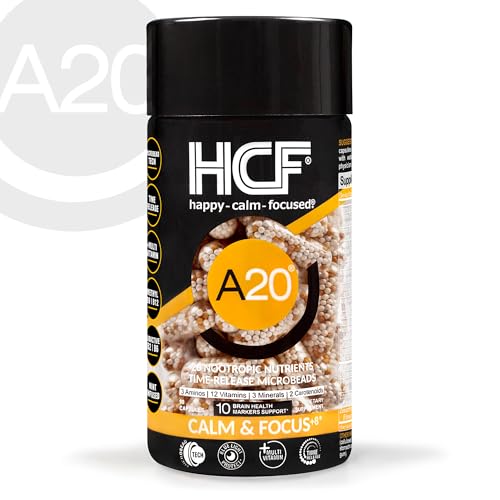 HCF A20 Microbead Brain Health Supplements for Adults for Memory, Focus, Calm, Mood, Alertness, Attention, Vision, Sleep, Immune System, 20 Premium Nootropic Nutrients Multivitamin & 7 Advances® Tech HCF uk supplements