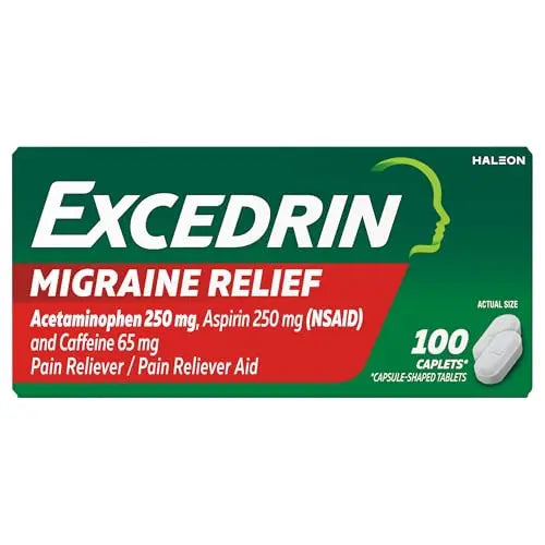 Excedrin Migraine Relief Caplets for Migraine Symptoms, Acetaminophen 250mg, Aspirin 250mg, Caffeine 65mg, Pain Reliever, 100 Count GlaxoSmithKline uk supplements