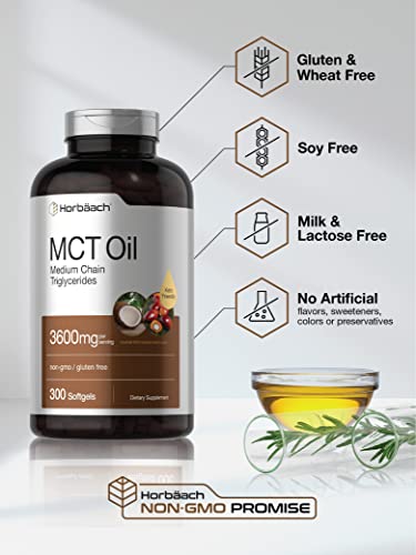 Keto MCT Oil Capsules 3600mg | 300 Softgels | Coconut Oil Pills | Non-GMO and Gluten Horbäach uk supplements