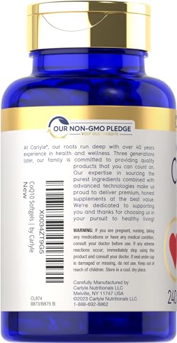 Carlyle CoQ10 100mg | 240 Softgels | Mega Q-Sorb Coenzyme Q-10 | with Black Pepper Carlyle uk supplements