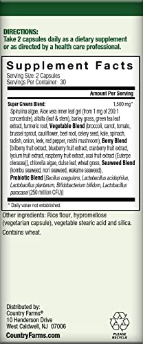 COUNTRY FARMS Super Greens Vegicaps, 32 Super Foods, Whole Food Supplement COUNTRY FARMS uk supplements