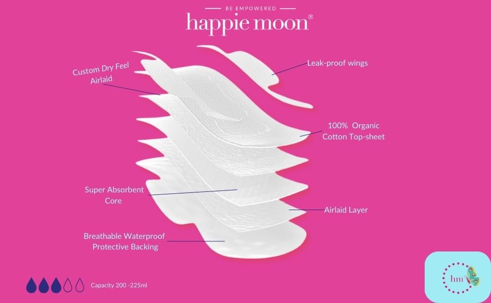 happie moon Tween and Teen Pads | Small Organic Cotton Cover Period Pads | Ultra Thin Cotton Pads Happie Moon uk supplements