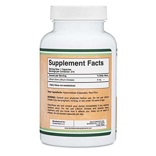 Lithium Orotate 5mg, 210 Capsules (Third Party Tested, Made in The USA Double Wood Supplements uk supplements