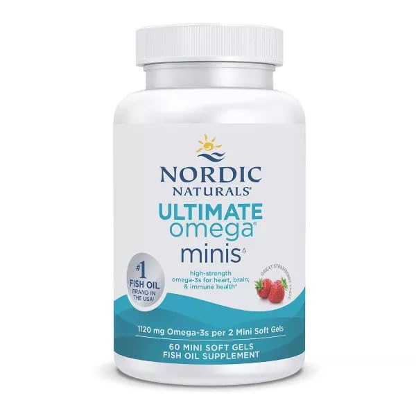 Nordic Naturals Ultimate Omega Minis, Strawberry Flavor - 60 Minis Soft Gels - 1120 mg Omega-3 - High-Potency Fish Oil Supplement - EPA & DHA - Promotes Brain & Heart Health - 30 Servings Nordic Naturals uk supplements