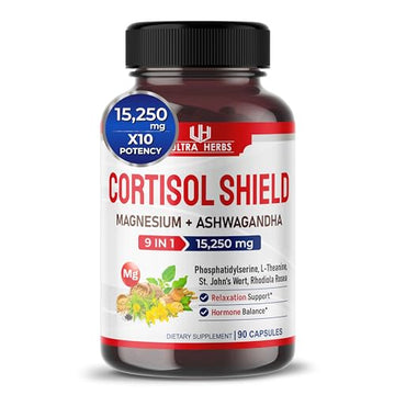 CORTISOL SHIELD 9 IN 1 - 15,250mg Magnesium + Ashwagandha with Phosphatidylserine ULTRA HERBS uk supplements