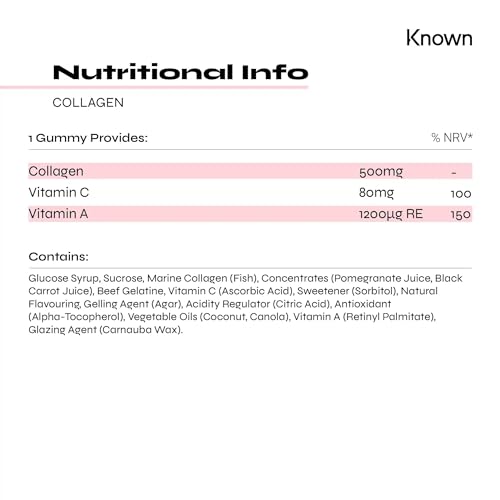 Marine Collagen Gummies by Known Nutrition with Vitamin C | 60 One-a-Day 500mg Hydrolysed Marine Collagen Gummies Known uk supplements