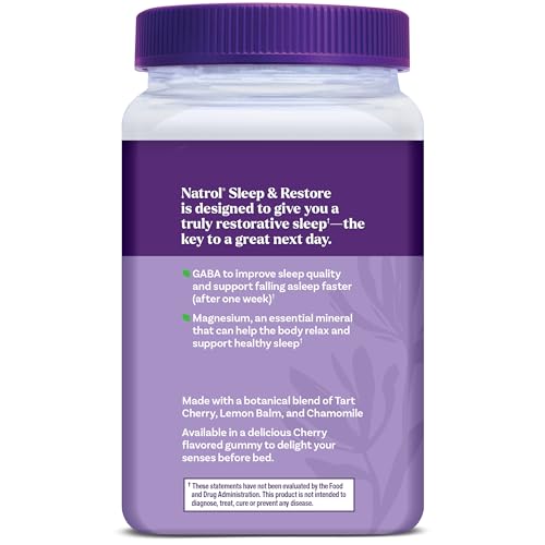 Natrol Sleep & Restore Magnesium Glycinate Blend Gummies, Magnesium for Sleep Aids for Adults, Melatonin-Free, Cherry Flavored, 30 Day Supply Natrol uk supplements