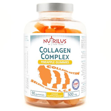 Collagen Complex 90 Natural Pineapple Gummies 500mg - Large Pack - with Biotin & Selenium Nutrilus uk supplements