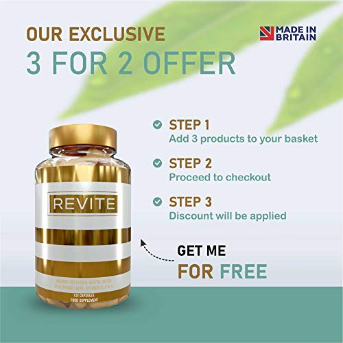 Marine Collagen Capsules 2000mg, Hyaluronic Acid, Silica, Biotin, Vitamin A, E & C Hair Revite uk supplements