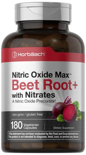 Nitric Oxide Beet Root Capsules | with Nitrates | 180 Count | Nitric Oxide Precursor | Vegetarian Horbäach uk supplements