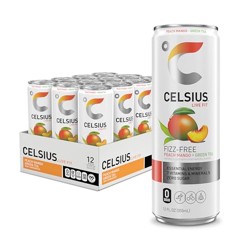 CELSIUS Peach Mango Green Tea, Functional Essential Energy Drink 12 Fl Oz (Pack of 12) CELSIUS uk supplements