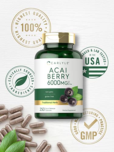 Carlyle Acai Berry Capsules 6000mg | 250 Count | Non-GMO & Gluten Free Acai Berry Carlyle uk supplements