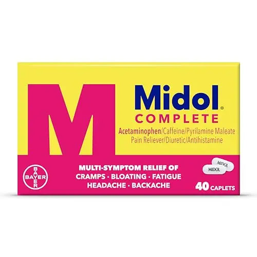 Midol Complete Menstrual Pain Relief Caplets with Acetaminophen for Period Cramps, and Menstrual Symptom Relief - 40 Count (Pack of 3) (Packaging May Vary) Midol uk supplements