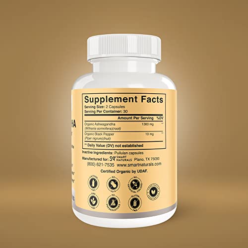 Smart Naturals Organic Ashwagandha with Black Pepper Herbal Supplements, Relieves Smart Naturals uk supplements
