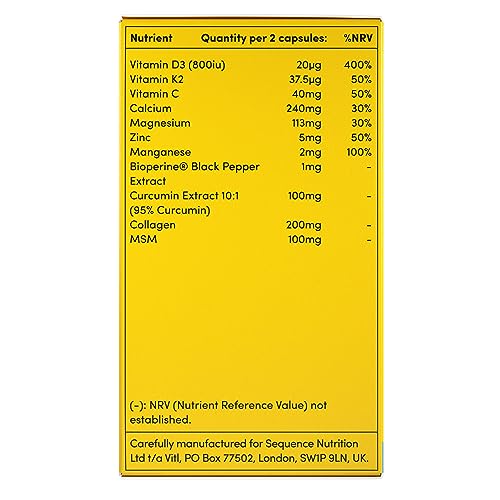 Vitl Bone & Joint Supplement - 60 Capsules - with Calcium, Manganese, Hydrolysed Type II Collagen & Turmeric - Maintenance for Joints, Bones VITL uk supplements