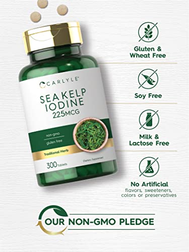 Sea Kelp Iodine Supplement | 225mcg | 300 Tablets | Non-GMO, Gluten Free | Traditional Carlyle uk supplements