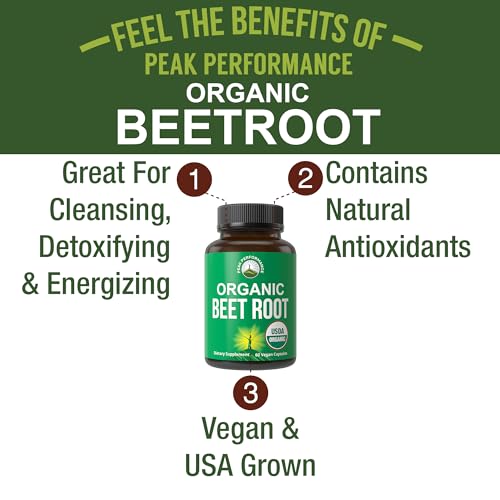 USDA Organic Beet Root Vegan Capsules. Beets Juice Powder Super Food Pills 1200 mg Peak Performance uk supplements