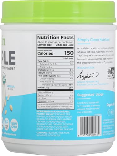Orgain Organic Simple Vegan Protein Powder, Vanilla - 20g Plant Based Protein Orgain uk supplements