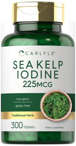 Sea Kelp Iodine Supplement | 225mcg | 300 Tablets | Non-GMO, Gluten Free | Traditional Carlyle uk supplements