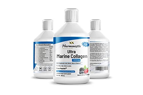 Marine Collagen Liquid 10000mg Sugar Free Berry Flavour, Hydrolysed Peptides, Hyaluronic Acid, Biotin, Silica, Vitamin C, Healthy Skin Pharmanostix uk supplements