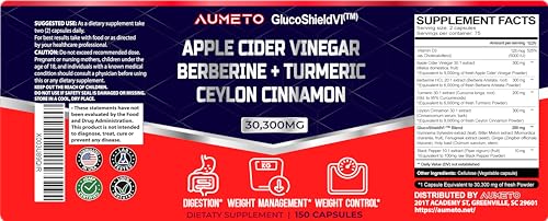 Apple Cider Vinegar 9000mg Berberin 6000mg Ceylon Cinnamon 9000mg Turmeric 6000mg AUMETO uk supplements