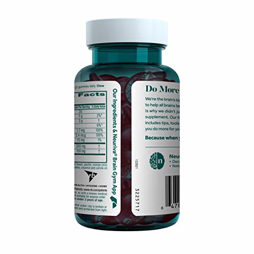 NEURIVA Plus Decaffeinated Nootropic Brain Supplement for Memory, Focus & Concentration & Cognitive Function, Clinically Tested NeuroFactor, Phosphatidylserine, Vitamins B6 B12,50ct Strawberry Gummies NEURIVA uk supplements