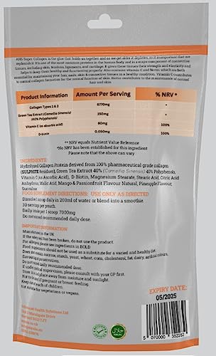 AHS Super Flavoured (Mango & Passionfruit) Collagen Powder 7000MG Per Scoop with Green Tea Extract AHS uk supplements