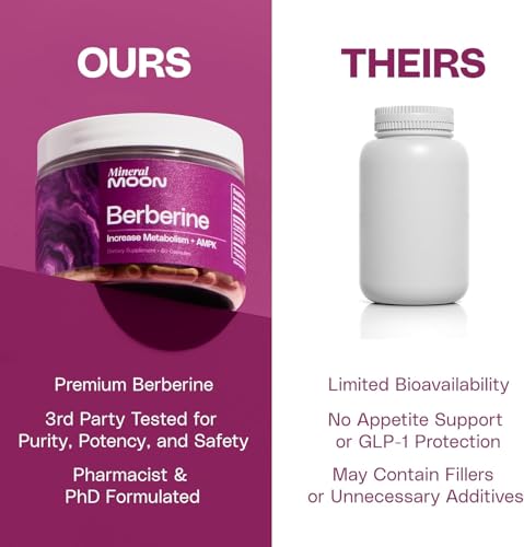Mineral Moon Premium Berberine Supplement Body Composition, 60 Capsules - with Cissus Quadrangularis & Berberine Phytosome - Supports Overall Wellness Mineral Moon uk supplements