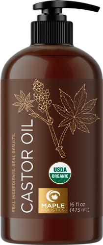 Hexane Free Organic Castor Oil - USDA Organic Castor Oil for Body Detox Hair Growth & Skin Care Maple Holistics uk supplements