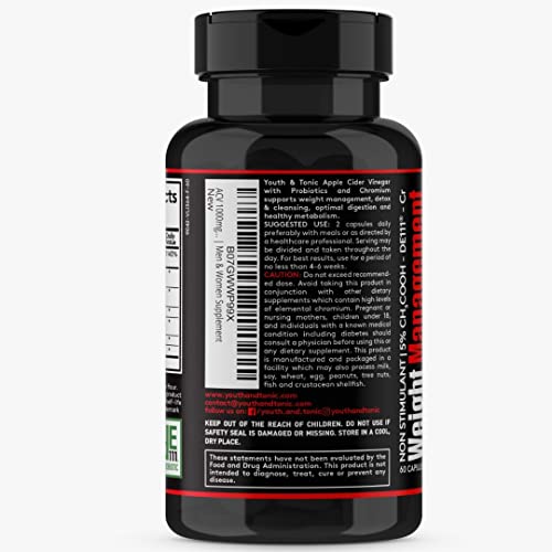 Youth & Tonic Natural Appetite Suppressant for Weight Loss / 1000 mg Apple Cider Youth & Tonic uk supplements