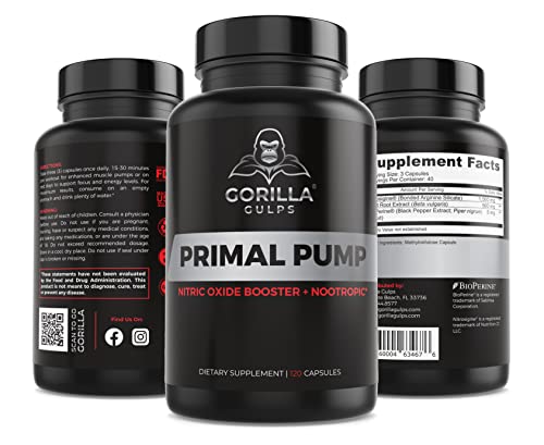 Gorilla Gulps - Primal Pump Nitric Oxide Supplement Nootropic 1500mg Nitrosigine L Gorilla Gulps uk supplements